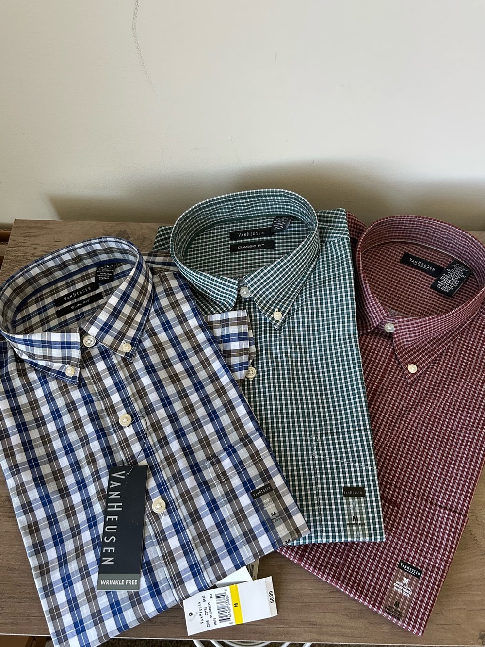 Van Heusen Short Sleeve Button Down Plaid Shirts - Lot of Three - Size Medium